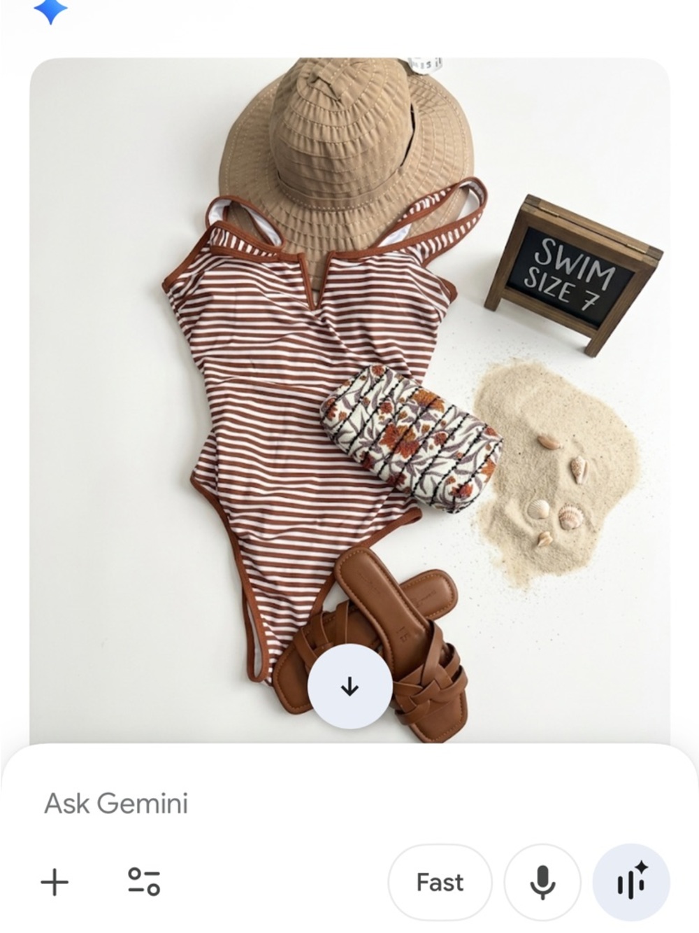 Bundle! Striped Rust & White One-Piece Swimsuit hat shoe makeup bag